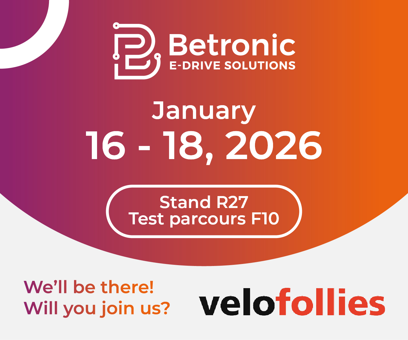Betronic EDS is an exhibitor at Velofollies 2026 (16 to 18 January)